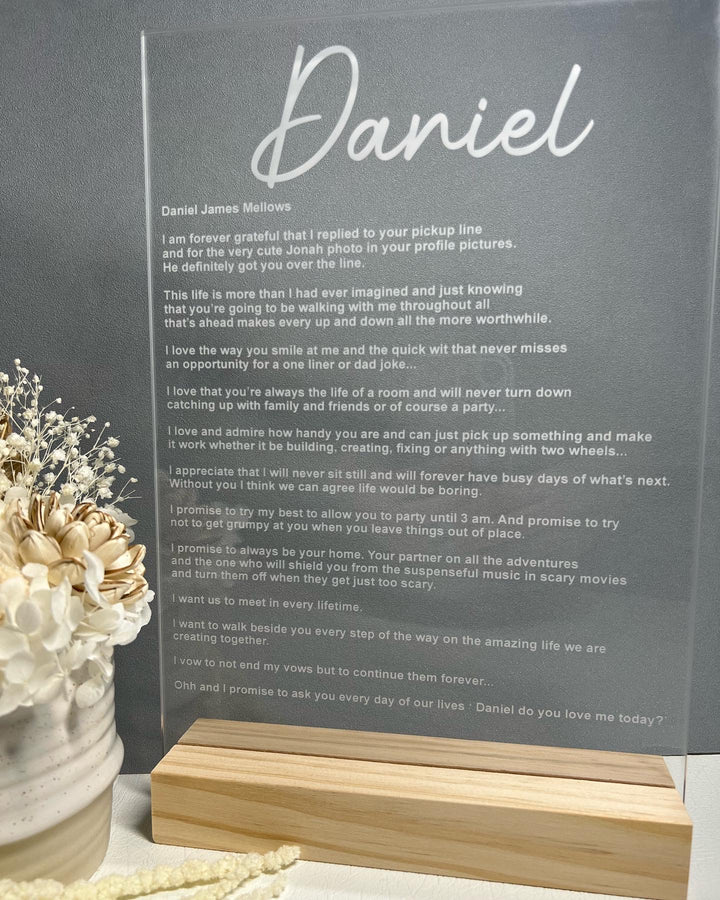 Clear Acrylic Wedding Vows Sign