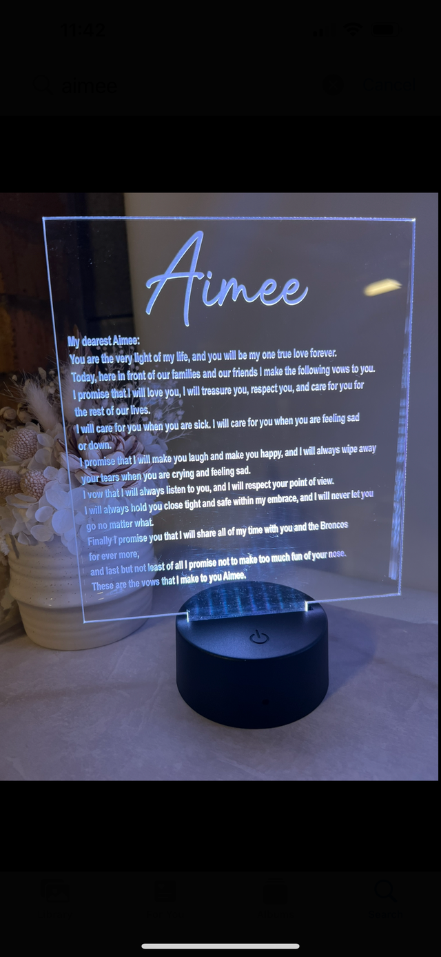 Clear Acrylic Wedding Vows Sign