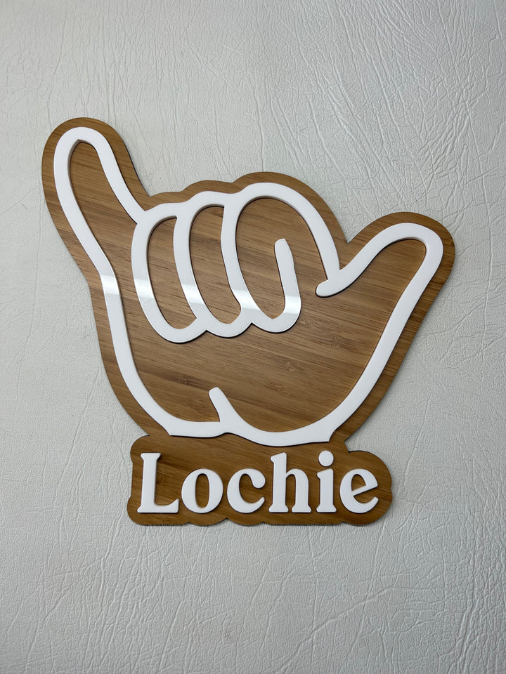 Personalised name signs (Shaka, Rocker, Gamer Peace + Soccer Ball)