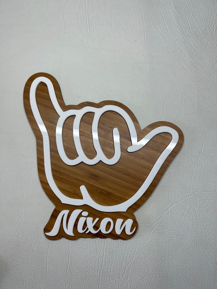 Personalised name signs (Shaka, Rocker, Gamer Peace + Soccer Ball)