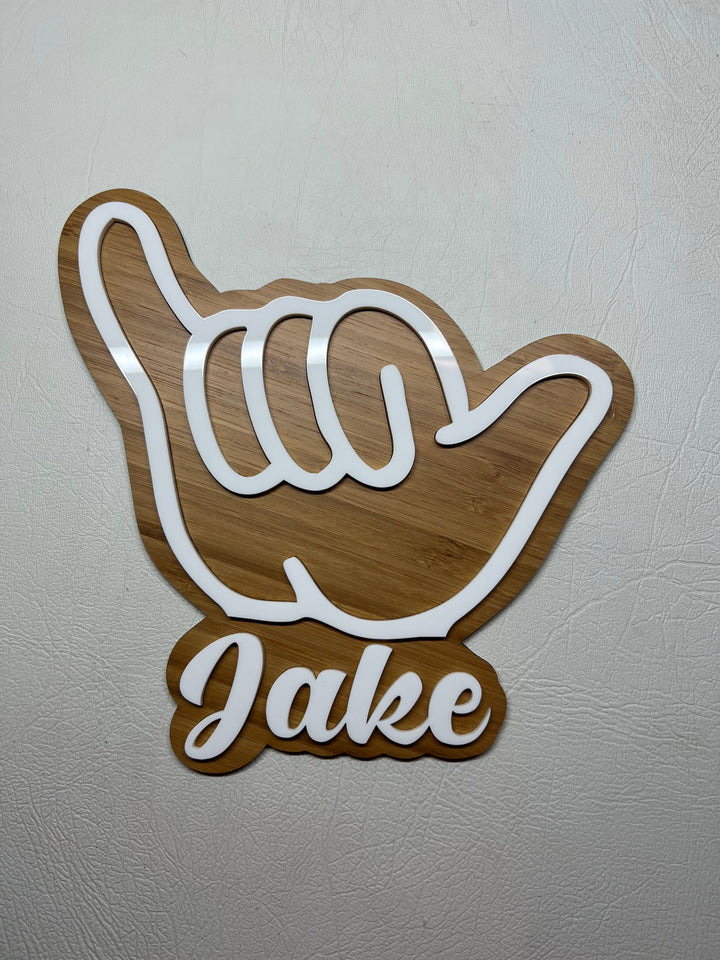 Personalised name signs (Shaka, Rocker, Gamer Peace + Soccer Ball)
