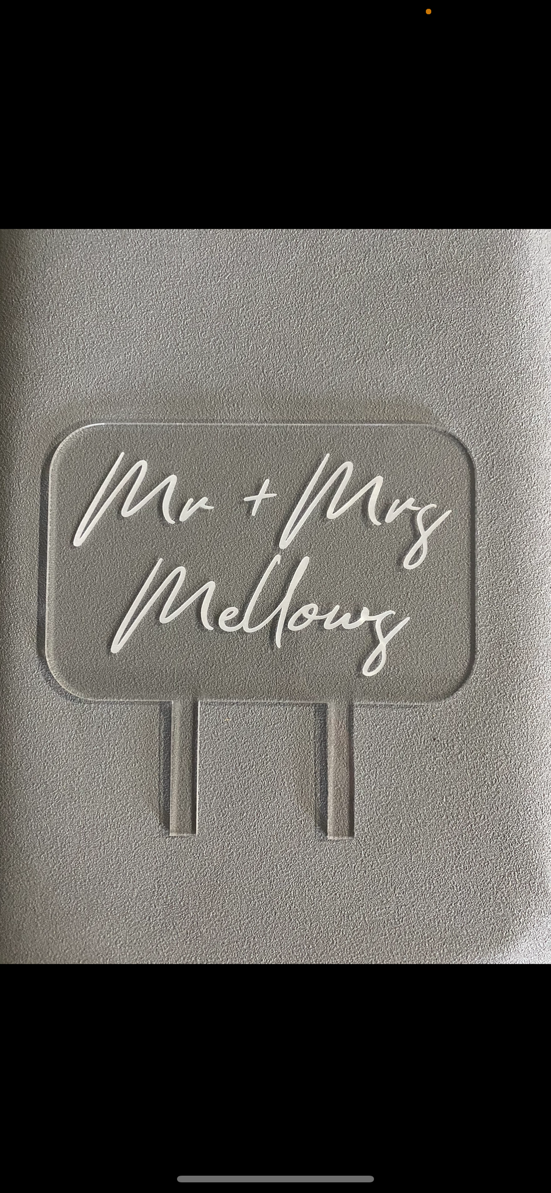 Clear rectangle Mr & Mrs Surname cake topper