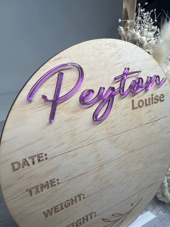 Personalised Baby Announcement - Acrylic name