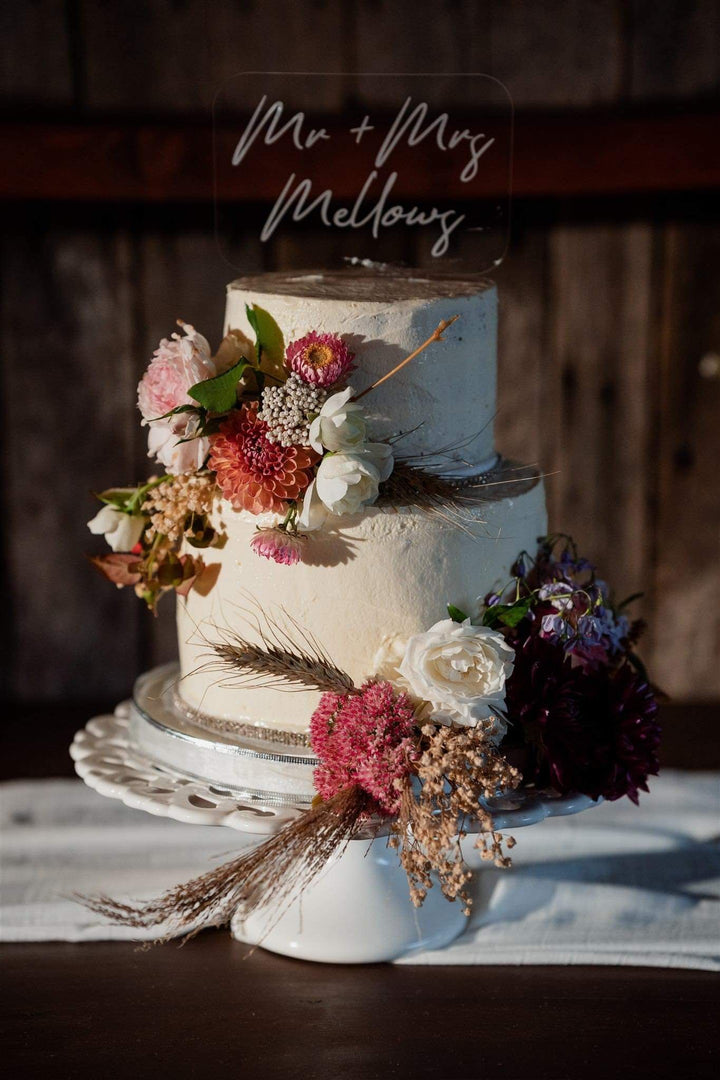 Clear rectangle Mr & Mrs Surname cake topper