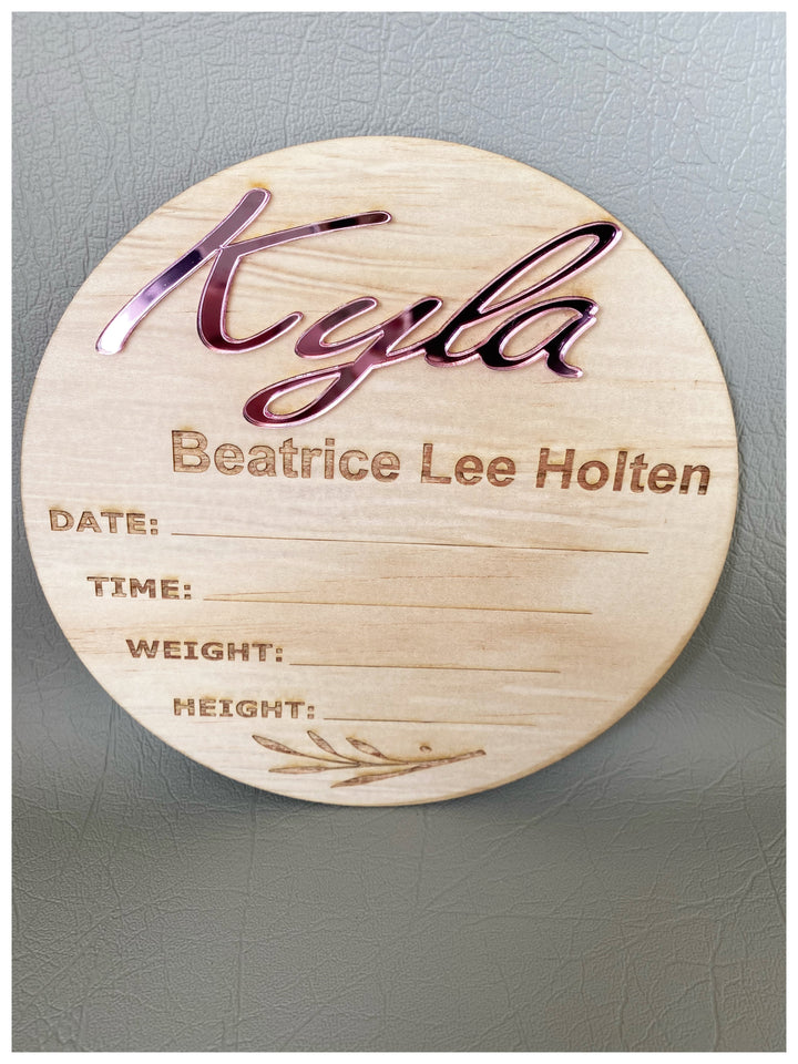 Personalised Baby Announcement - Acrylic name