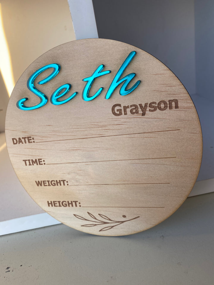 Personalised Baby Announcement - Acrylic name