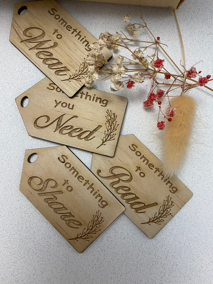 Want Need Wear Share set reusable personalised gift tags - Christmas, Easter, Birthday