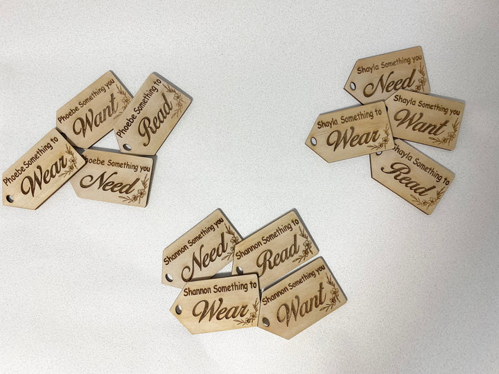 Want Need Wear Share set reusable personalised gift tags - Christmas, Easter, Birthday