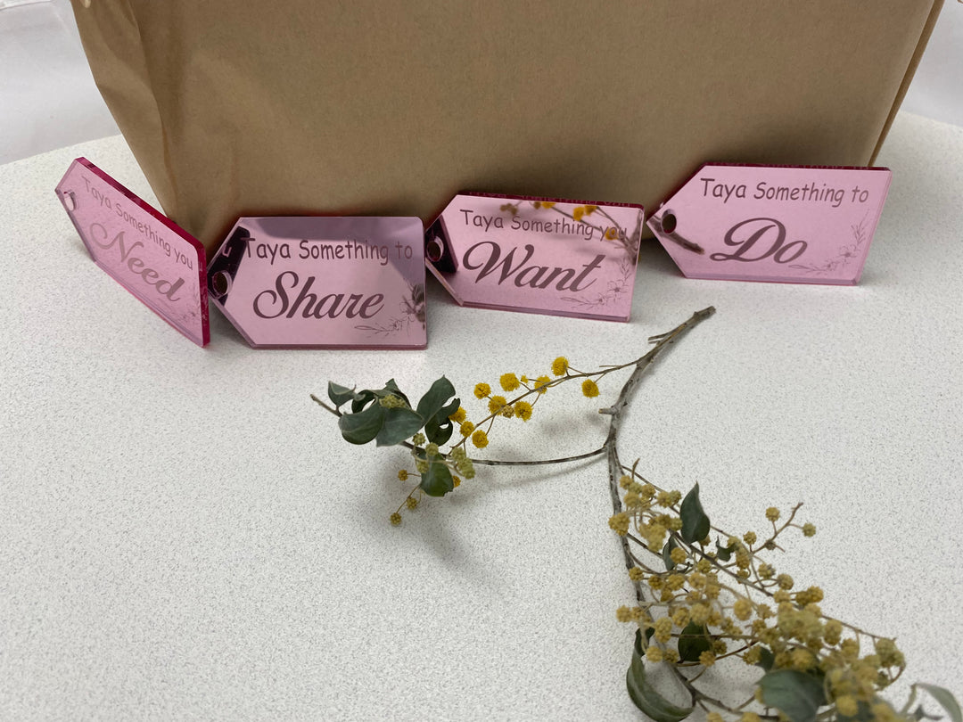 Want Need Wear Share set reusable personalised gift tags - Christmas, Easter, Birthday