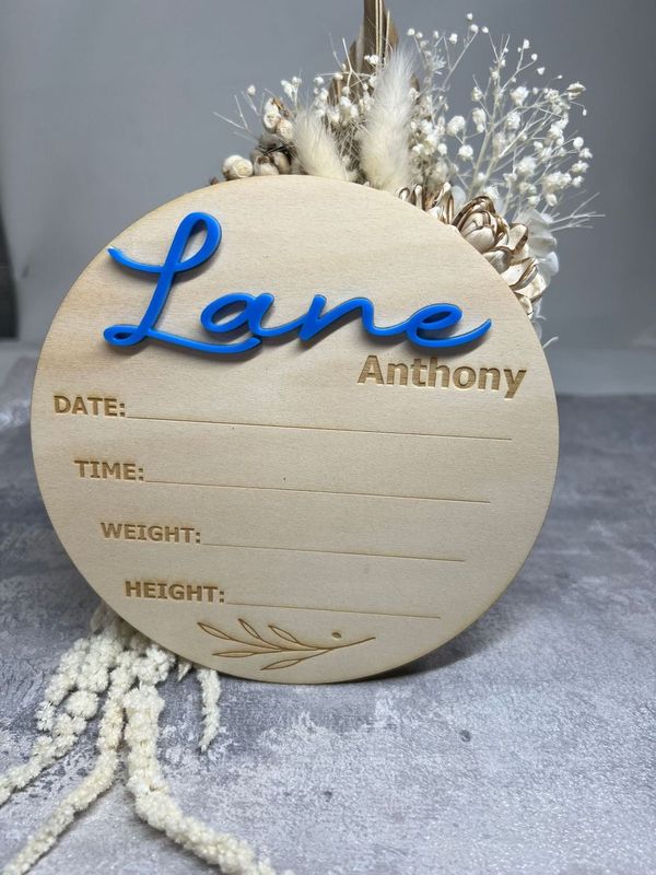 Personalised Baby Announcement - Acrylic name